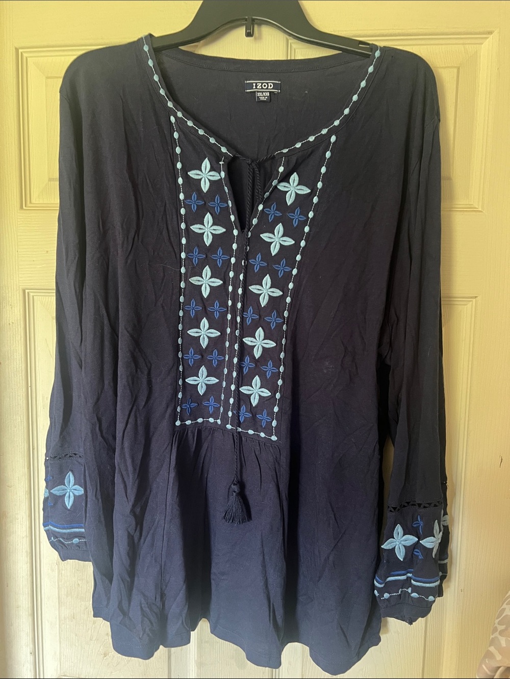 Izod Navy Tunic Top with Blue Embroidery